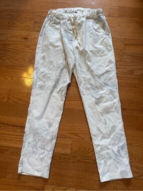 Women's  White Floral Jacquard Pants